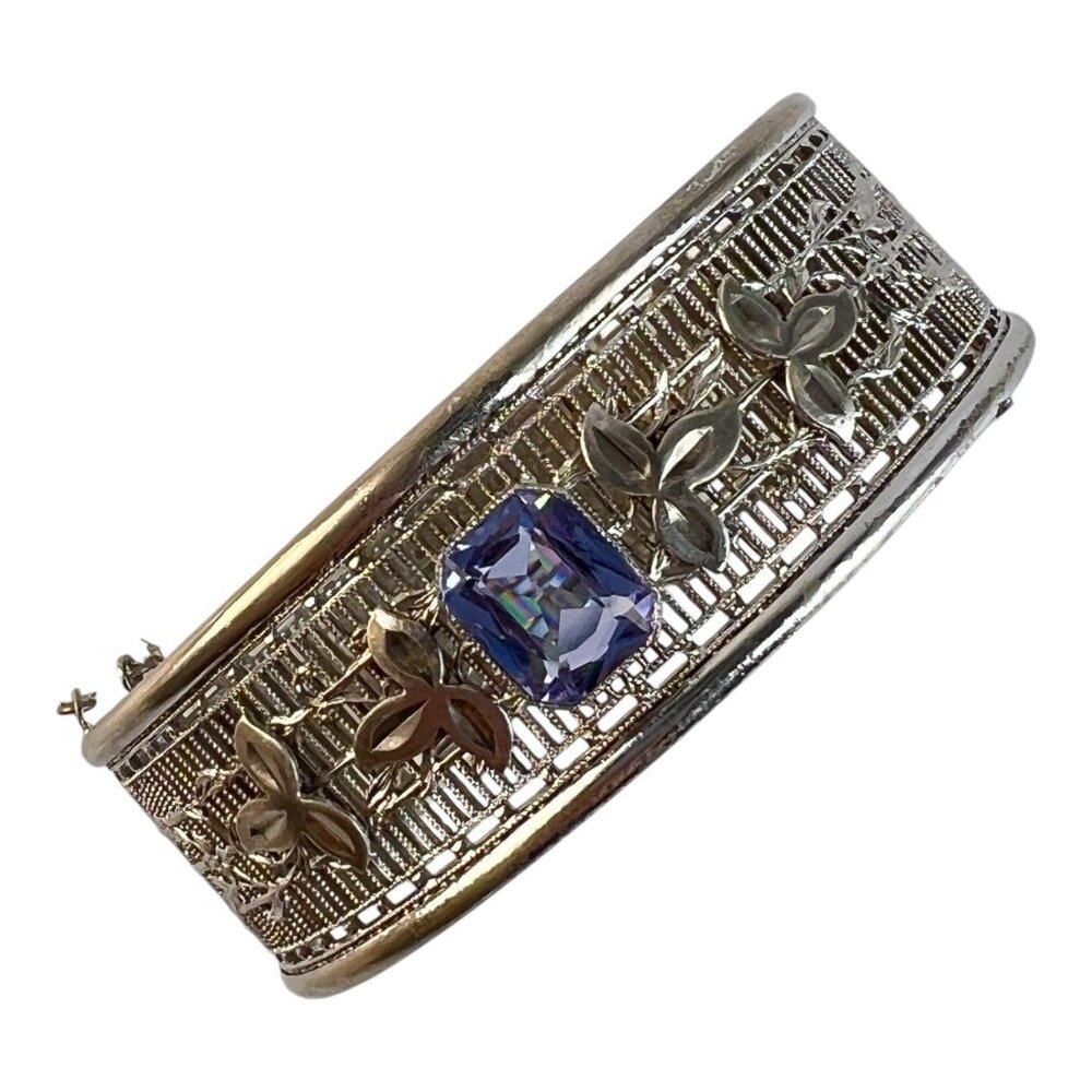 Vintage Ostby & Barton Sterling Silver Filigree Bangle Bracelet Eastern Star - Picture 2 of 10